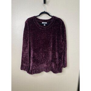 Orvis Womens Velvet Chenille Knit Sweater Large Plum Purple Crew Neck Polyester